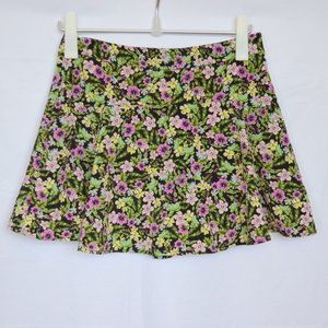 Zara Floral Print Multicolor Purple Green Mini Skirt (Built in Shorts)